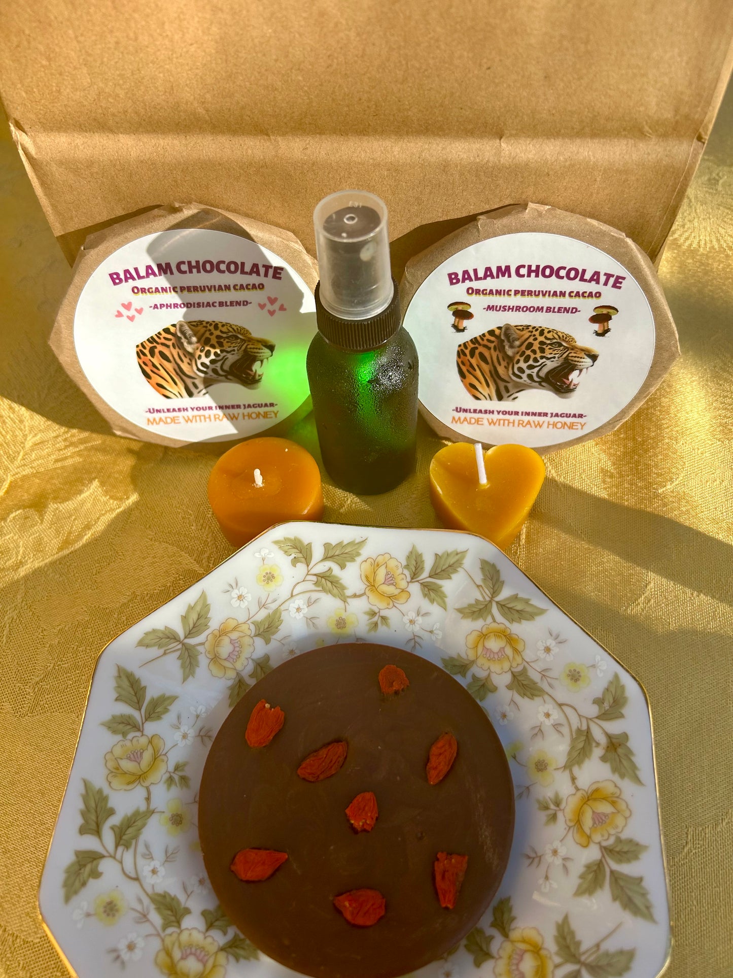 Chocolate Sampler Gift Bag with 1oz Sweet Almond Flower Hydrosol & Beeswax Candle