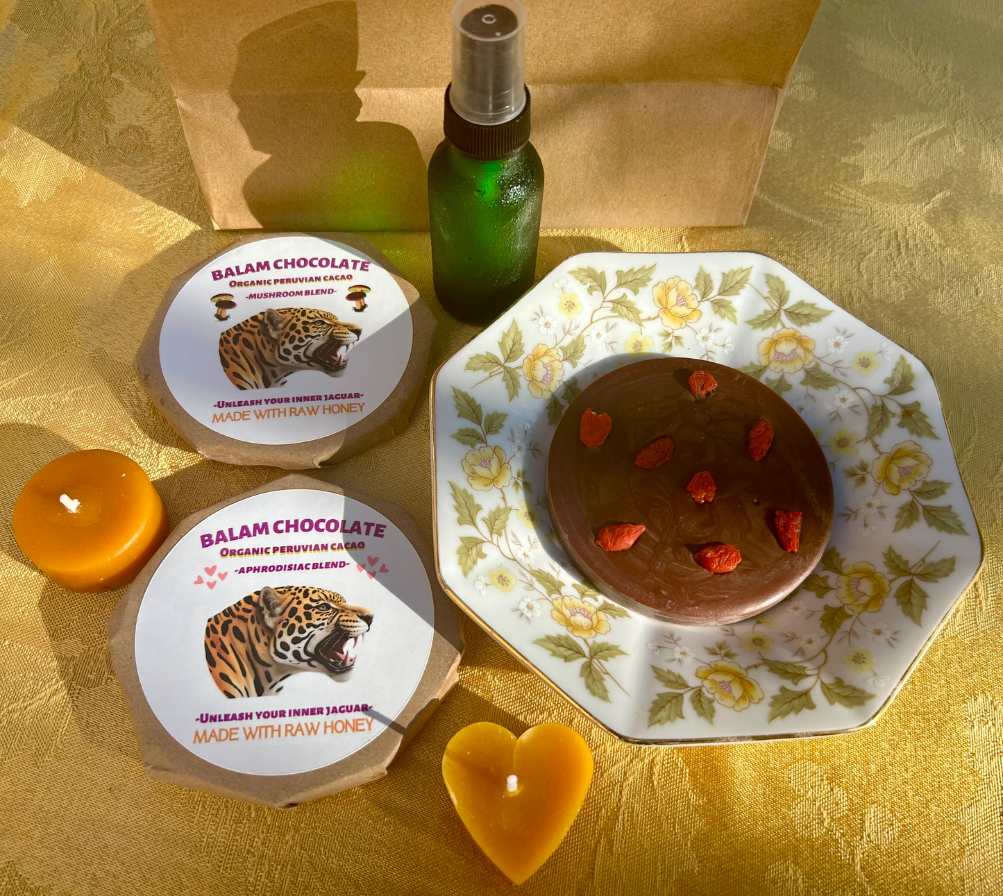 Chocolate Sampler Gift Bag with 1oz Sweet Almond Flower Hydrosol & Beeswax Candle