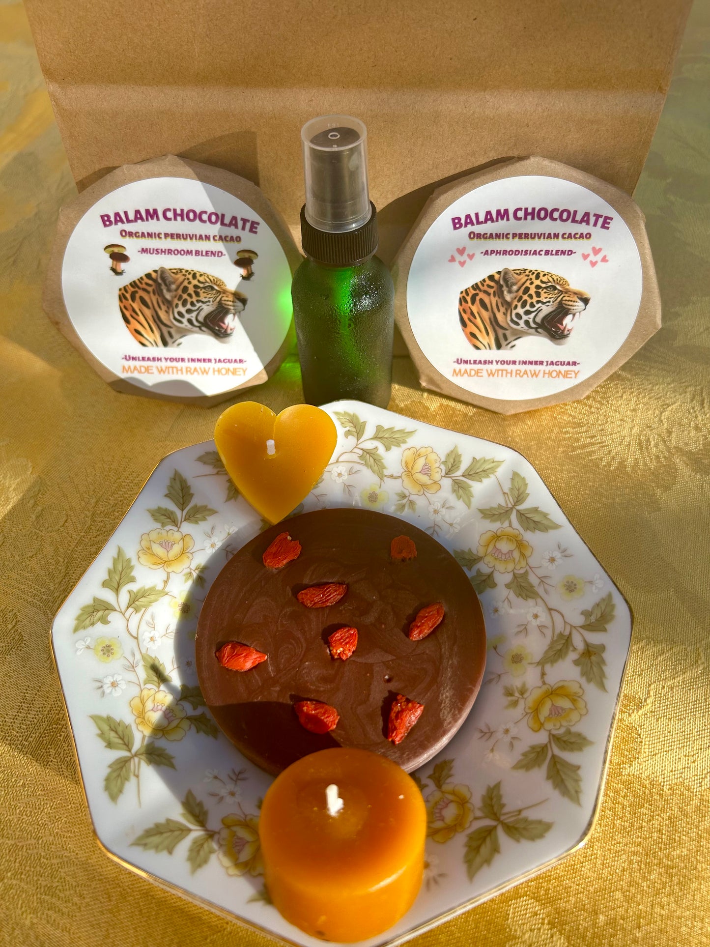 Chocolate Sampler Gift Bag with 1oz Sweet Almond Flower Hydrosol & Beeswax Candle